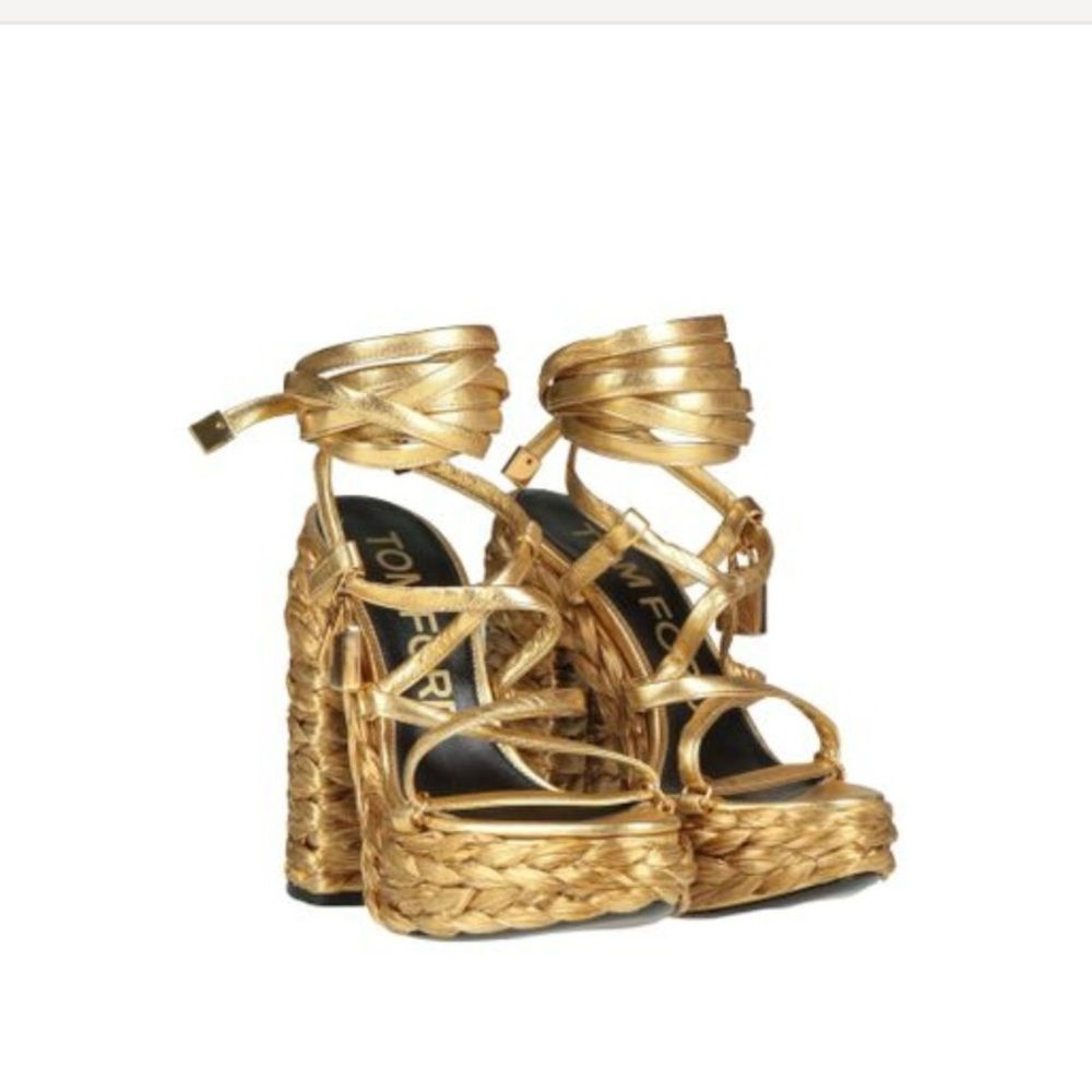 Tom Ford Gold Strappy Platform Heels